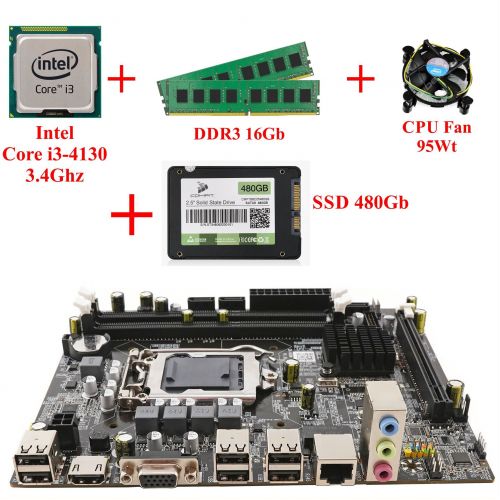 Комплект для сборки ПК Intel Core i3-4130 + Память 16Gb + SSD 480Gb + Материнская плата 1150 сокет + Кулер