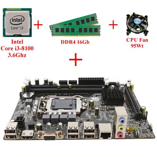 Комплект для сборки ПК Intel Core i3-8100 + Память 16Gb + Материнская плата 1151 сокет + Кулер