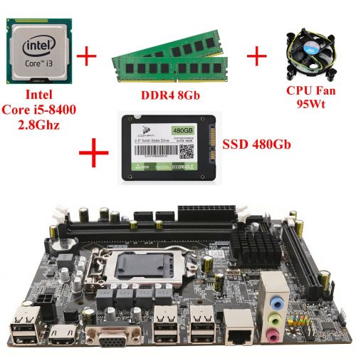 Комплект для сборки ПК Intel Core i5-8400 + Память 8Gb + SSD 480Gb + Материнская плата 1151 сокет + Кулер