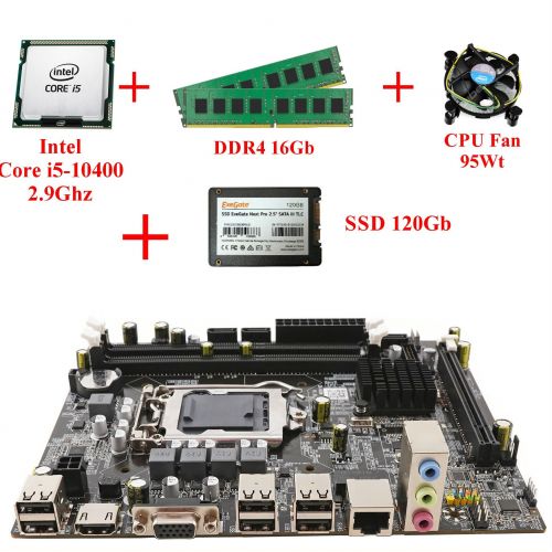 Комплект для сборки ПК Intel Core i5-10400 + Память 16Gb + SSD 120Gb + Материнская плата 1200 сокет + Кулер