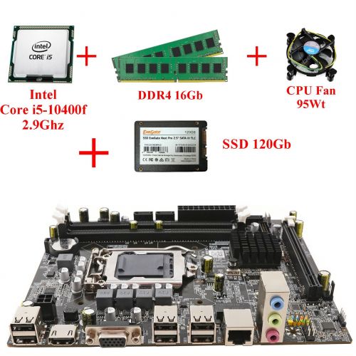 Комплект для сборки ПК Intel Core i5-10400f + Память 16Gb + SSD 120Gb + Материнская плата 1200 сокет + Кулер