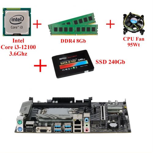 Комплект для сборки ПК Intel Core i3-12100 + Память 8Gb + SSD 240Gb + Материнская плата 1700 сокет + Кулер