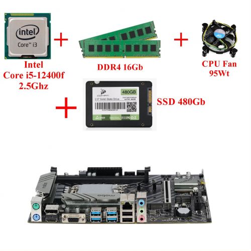 Комплект для сборки ПК Intel Core i5-12400f + Память 16Gb + SSD 480Gb + Материнская плата 1700 сокет + Кулер