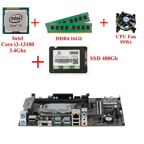 Комплект для сборки ПК Intel Core i3-13100 + Память 16Gb + SSD 480Gb + Материнская плата 1700 сокет + Кулер