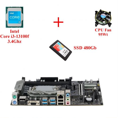 Комплект для сборки ПК Intel Core i3-13100f + Материнская плата 1700 сокет + SSD 480Gb + Кулер