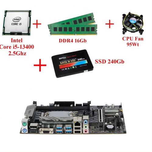 Комплект для сборки ПК Intel Core i5-13400 + Память 16Gb + SSD 240Gb + Материнская плата 1700 сокет + Кулер